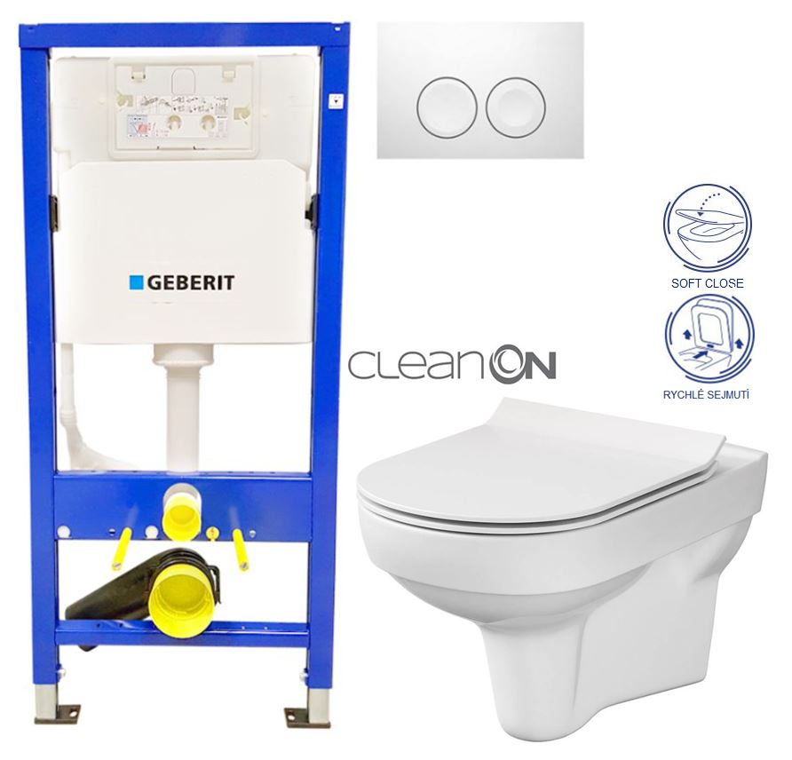 Obrázok GEBERIT DuofixBasic s bílým tlačítkem DELTA21 + WC CERSANIT CITY NEW CLEANON + WC SEDÁTKO SLIM (458.103.00.1 21BI CI2)