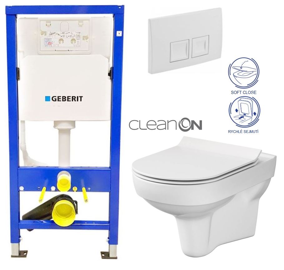 Obrázok GEBERIT DuofixBasic s bílým tlačítkem DELTA50 + WC CERSANIT CITY NEW CLEANON + WC SEDÁTKO SLIM (458.103.00.1 50BI CI2)