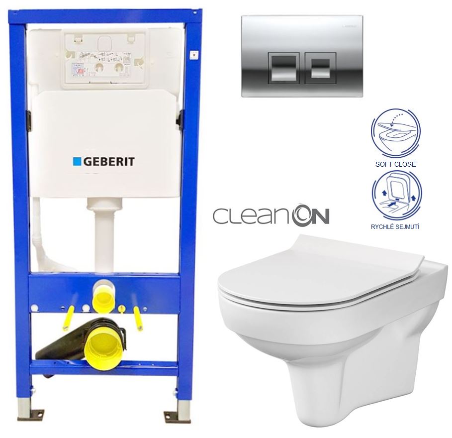 Obrázok GEBERIT DuofixBasic s chromovým tlačítkem DELTA50 + WC CERSANIT CITY NEW CLEANON + WC SEDÁTKO SLIM (458.103.00.1 50CR CI2)