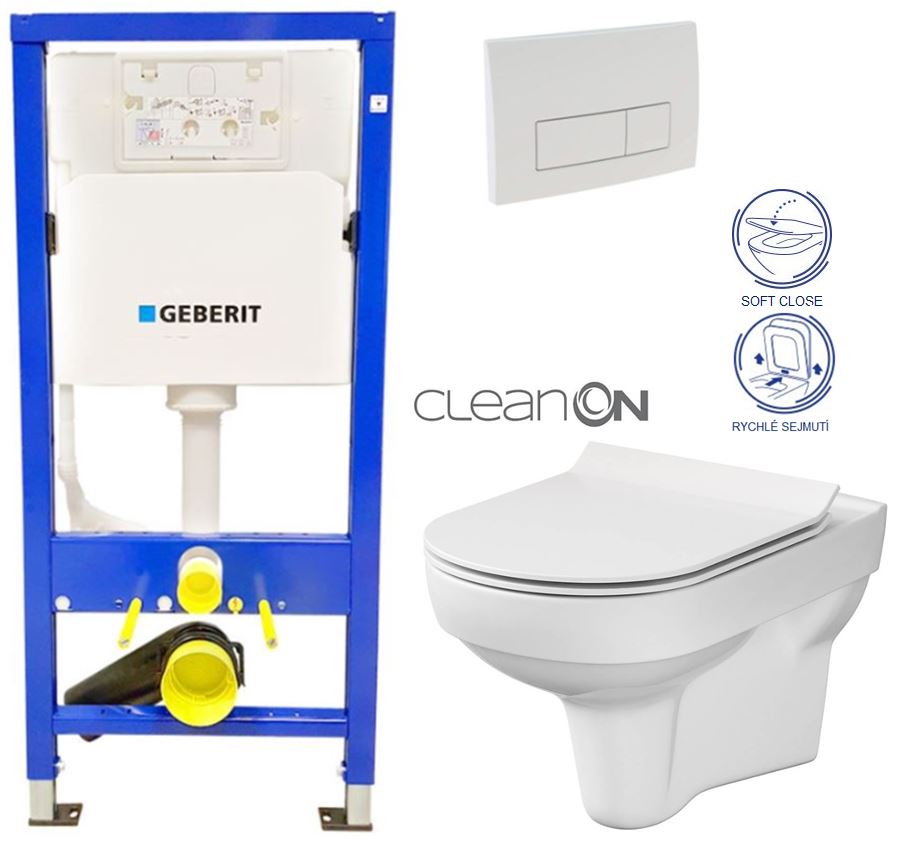 Obrázok GEBERIT DuofixBasic s bílým tlačítkem DELTA51 + WC CERSANIT CITY NEW CLEANON + WC SEDÁTKO SLIM (458.103.00.1 51BI CI2)