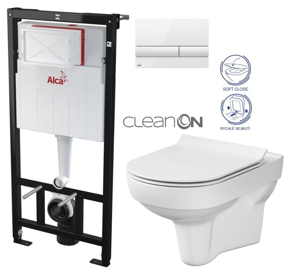 Obrázok ALCAPLAST Sádromodul - předstěnový instalační systém s bílým tlačítkem M1710 + WC CERSANIT CITY NEW CLEANON + WC SEDÁTKO SLIM (AM101/1120 M1710 CI2)