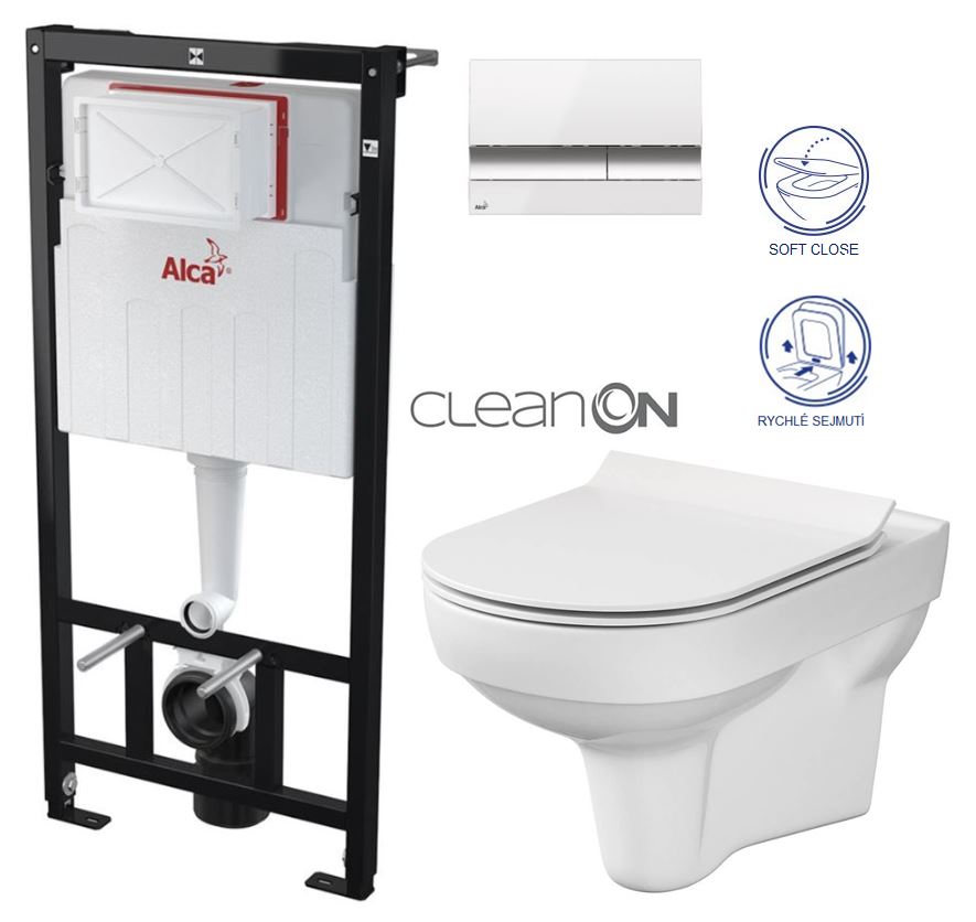 Obrázok ALCAPLAST Sádromodul - předstěnový instalační systém s bílým/ chrom tlačítkem M1720-1 + WC CERSANIT CITY NEW CLEANON + WC SEDÁTKO SLIM (AM101/1120 M1720-1 CI2)