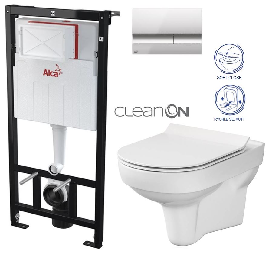 Obrázok ALCAPLAST Sádromodul - předstěnový instalační systém s chromovým tlačítkem M1721 + WC CERSANIT CITY NEW CLEANON + WC SEDÁTKO SLIM (AM101/1120 M1721 CI2)