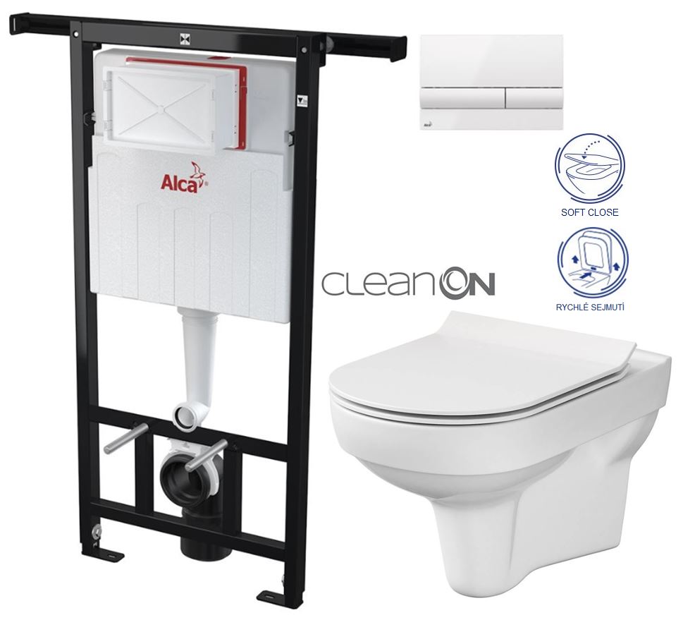 Obrázok ALCAPLAST Jádromodul - předstěnový instalační systém s bílým tlačítkem M1710 + WC CERSANIT CITY NEW CLEANON + WC SEDÁTKO SLIM (AM102/1120 M1710 CI2)