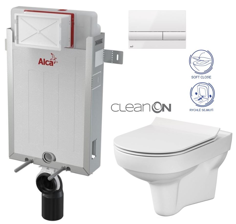 Obrázok ALCAPLAST Renovmodul - předstěnový instalační systém s bílým tlačítkem M1710 + WC CERSANIT CITY NEW CLEANON + WC SEDÁTKO SLIM (AM115/1000 M1710 CI2)