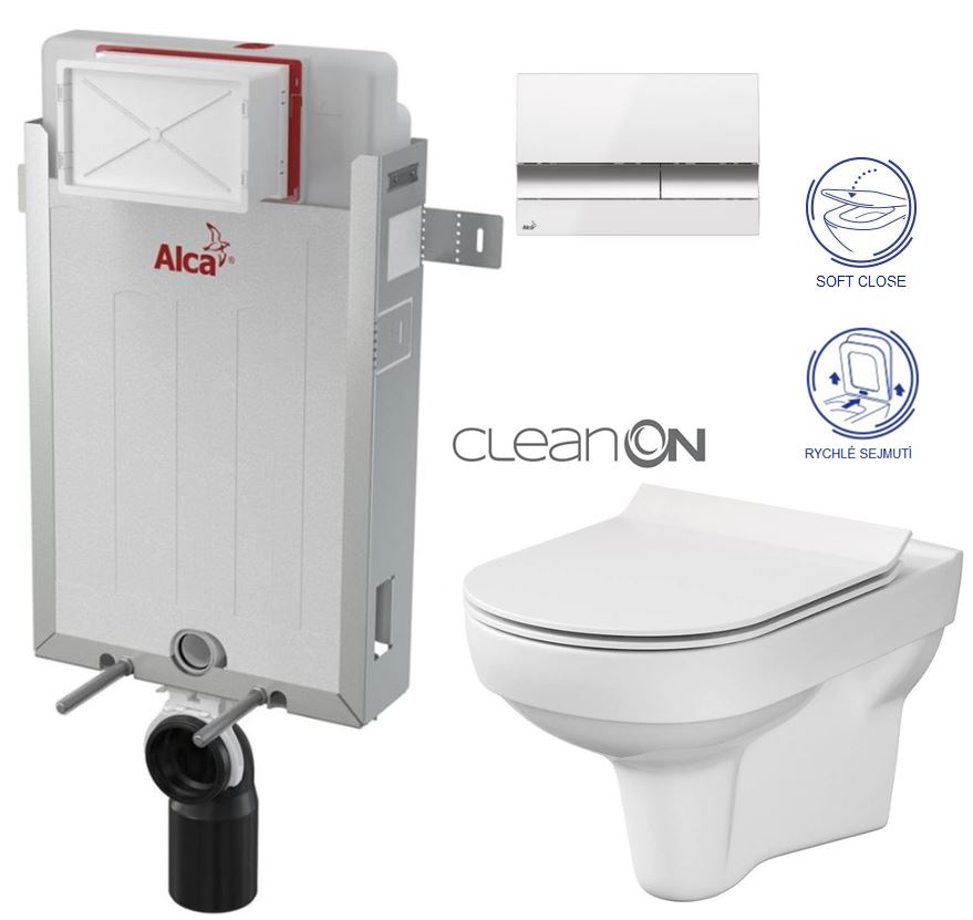 Obrázok ALCAPLAST Renovmodul - předstěnový instalační systém s bílým/ chrom tlačítkem M1720-1 + WC CERSANIT CITY NEW CLEANON + WC SEDÁTKO SLIM (AM115/1000 M1720-1 CI2)