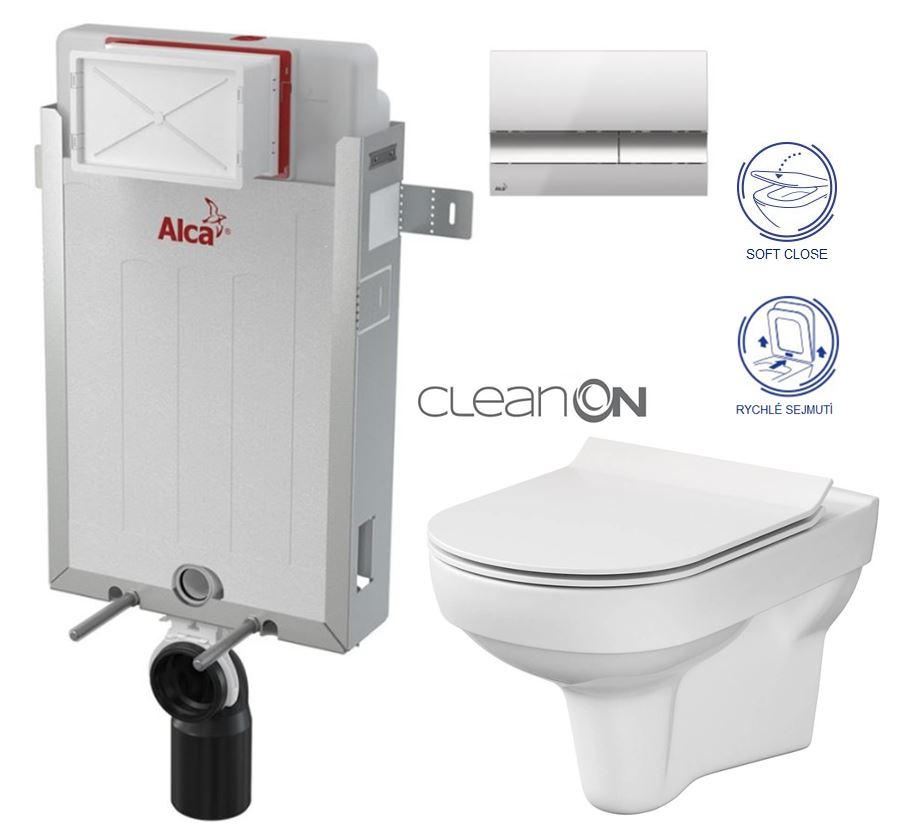 Obrázok ALCAPLAST Renovmodul - předstěnový instalační systém s chromovým tlačítkem M1721 + WC CERSANIT CITY NEW CLEANON + WC SEDÁTKO SLIM (AM115/1000 M1721 CI2)