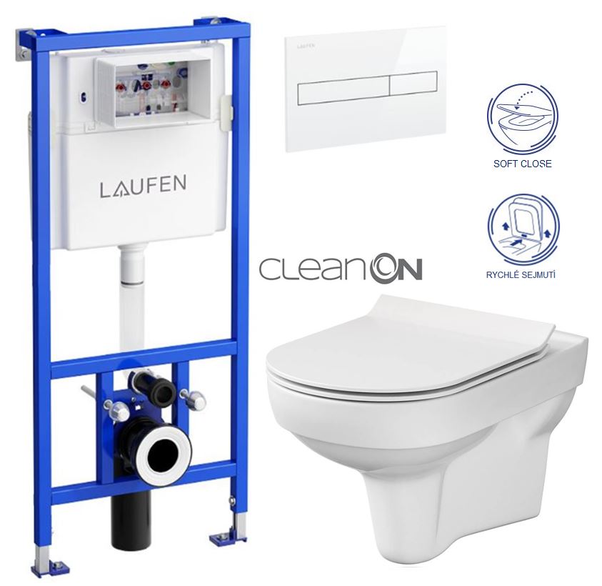 Obrázok LAUFEN Rámový podomítkový modul CW1 SET s bílým tlačítkem + WC CERSANIT CITY NEW CLEANON + WC SEDÁTKO SLIM (H8946600000001BI CI2)