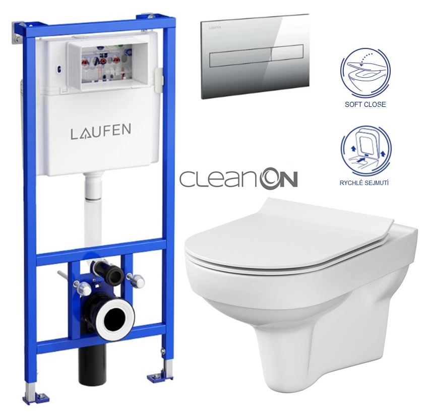 Obrázok LAUFEN Rámový podomítkový modul CW1 SET s chromovým tlačítkem + WC CERSANIT CITY NEW CLEANON + WC SEDÁTKO SLIM (H8946600000001CR CI2)