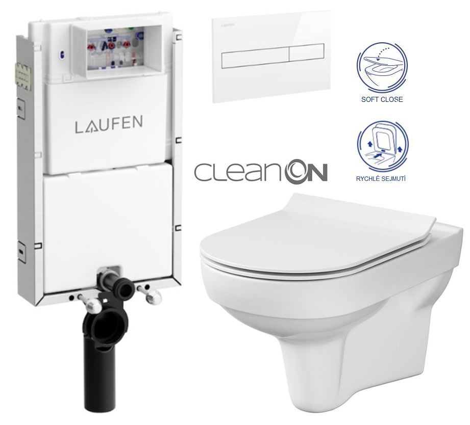 Obrázok LAUFEN Podomít. systém LIS TW1 SET s bílým tlačítkem + WC CERSANIT CITY NEW CLEANON + WC SEDÁTKO SLIM (H8946630000001BI CI2)