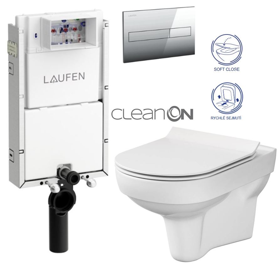 Obrázok LAUFEN Podomít. systém LIS TW1 SET s chromovým tlačítkem + WC CERSANIT CITY NEW CLEANON + WC SEDÁTKO SLIM (H8946630000001CR CI2)