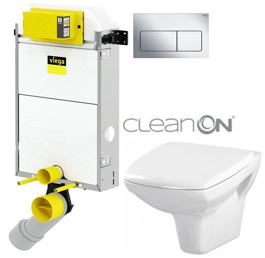 Obrázok /SET/VIEGA - Presvista modul PURE pro WC včetně tlačítka Life5 CHROM + WC CERSANIT CLEANON CARINA + SEDÁTKO (V771928 LIFE5CR CA1)