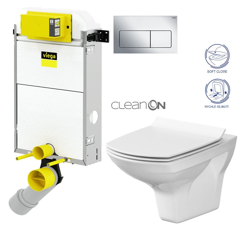 Obrázok /SET/VIEGA - Presvista modul PURE pro WC včetně tlačítka Life5 CHROM + WC CERSANIT CLEANON CARINA + SEDÁTKO (V771928 LIFE5CR CA3)