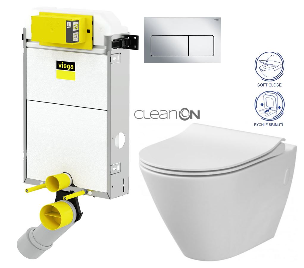 Obrázok /SET/VIEGA - Presvista modul PURE pro WC včetně tlačítka Life5 CHROM + WC CERSANIT CLEANON CITY (V771928 LIFE5CR CI1)