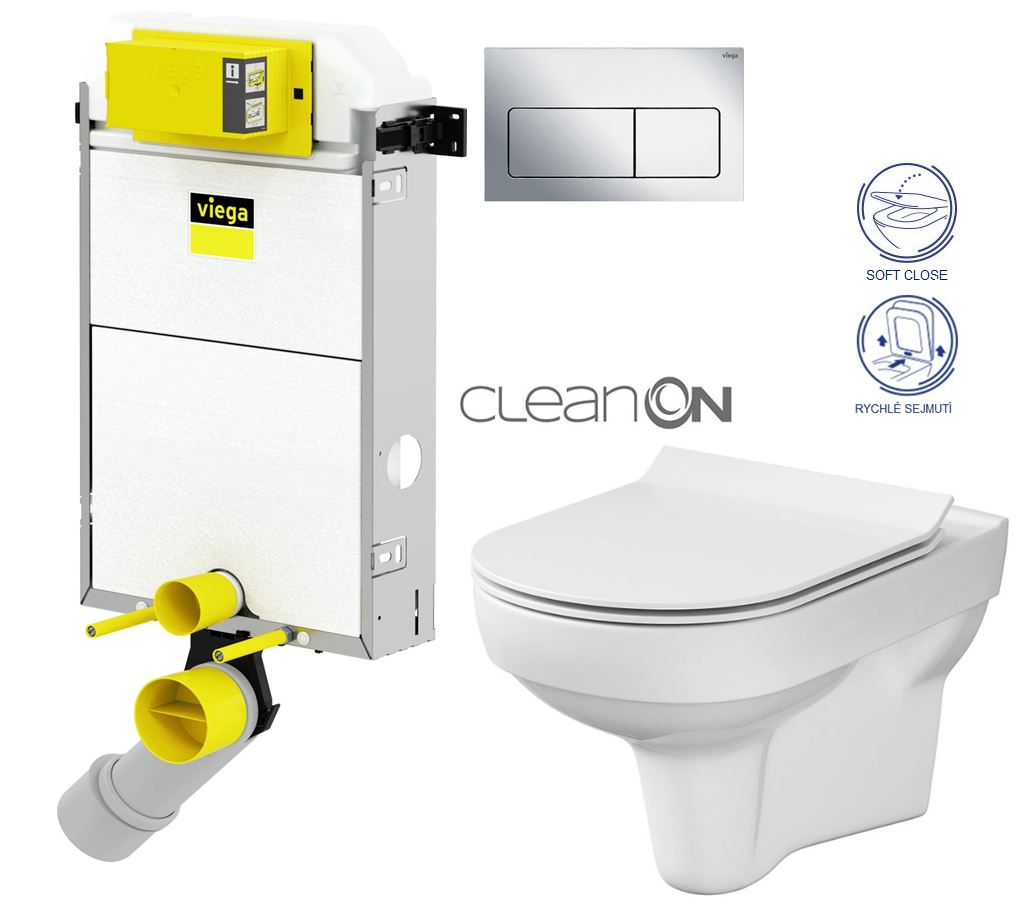 Obrázok VIEGA Presvista modul PURE pro WC včetně tlačítka Life5 CHROM + WC CERSANIT CITY NEW CLEANON + WC SEDÁTKO SLIM (V771928 LIFE5CR CI2)