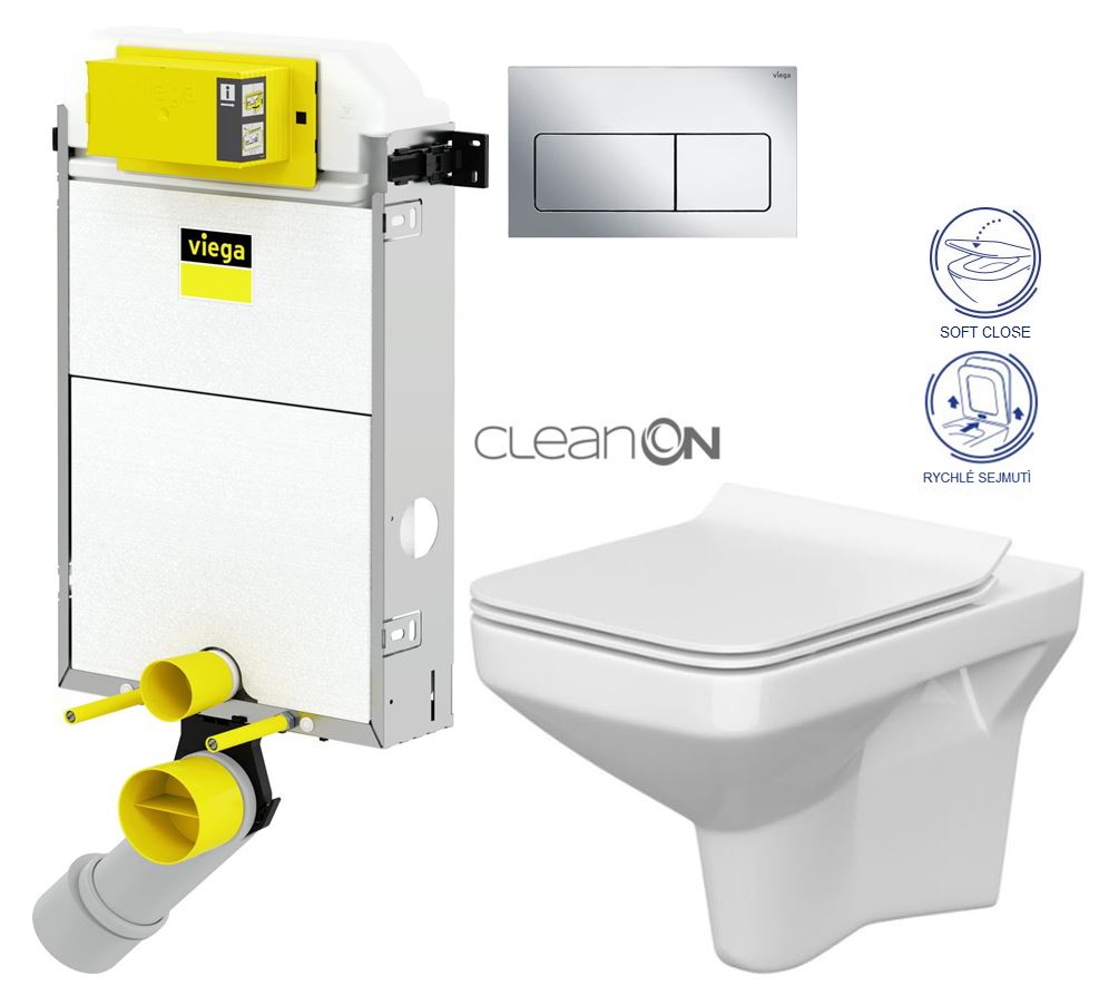 Obrázok /SET/VIEGA - Presvista modul PURE pro WC včetně tlačítka Life5 CHROM + WC CERSANIT CLEANON COMO + SEDÁTKO (V771928 LIFE5CR CO1)