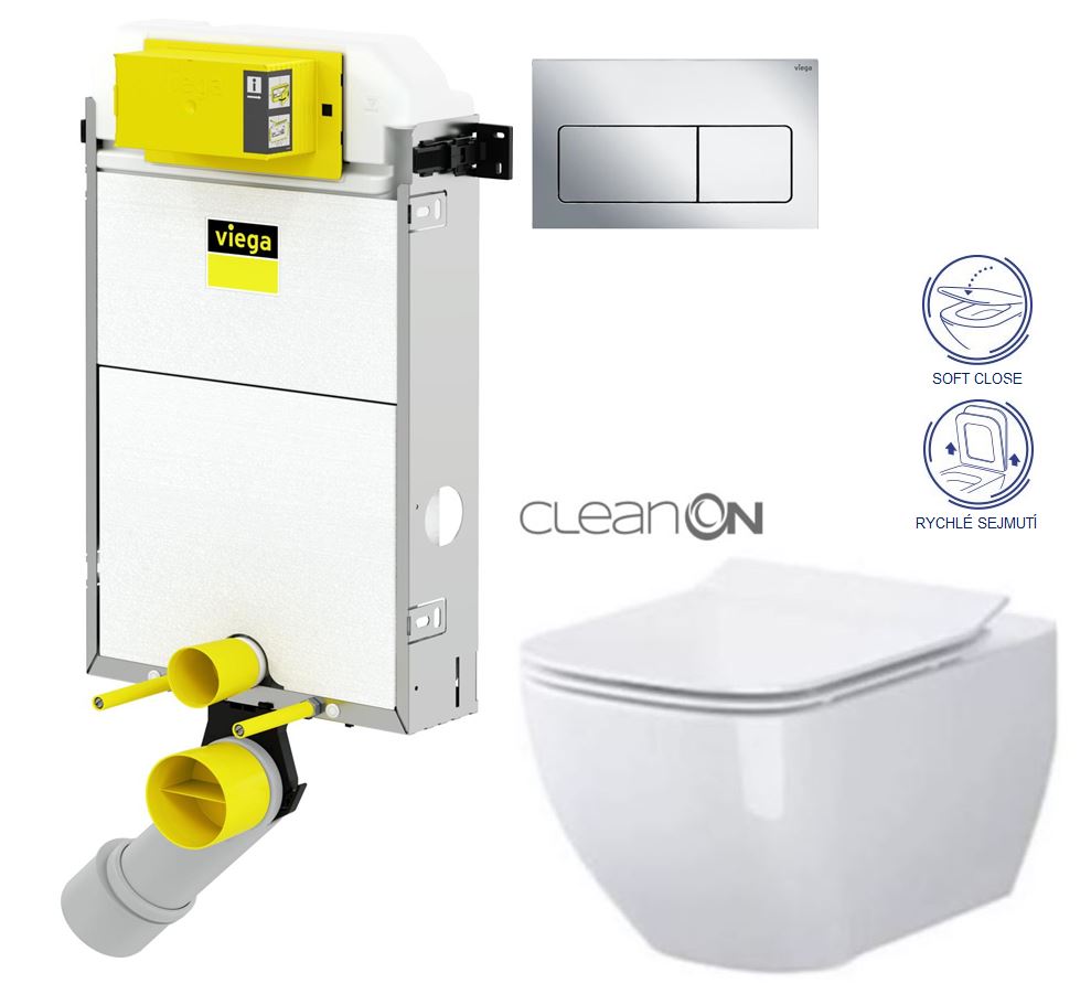 Obrázok /SET/VIEGA - Presvista modul PURE pro WC včetně tlačítka Life5 CHROM + WC OPOCZNO CLEANON METROPOLITAN + SEDÁTKO (V771928 LIFE5CR ME1)