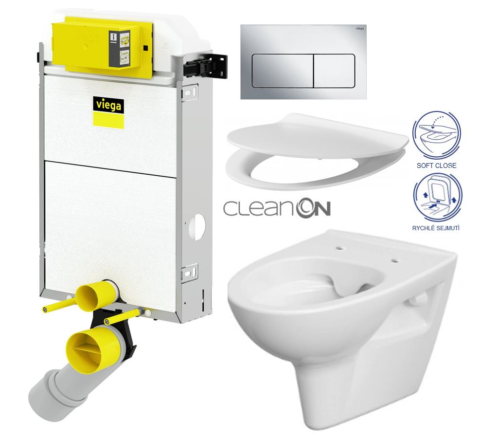 Obrázok /SET/VIEGA - Presvista modul PURE pro WC včetně tlačítka Life5 CHROM + WC CERSANIT CLEANON PARVA + SEDÁTKO (V771928 LIFE5CR PA2)