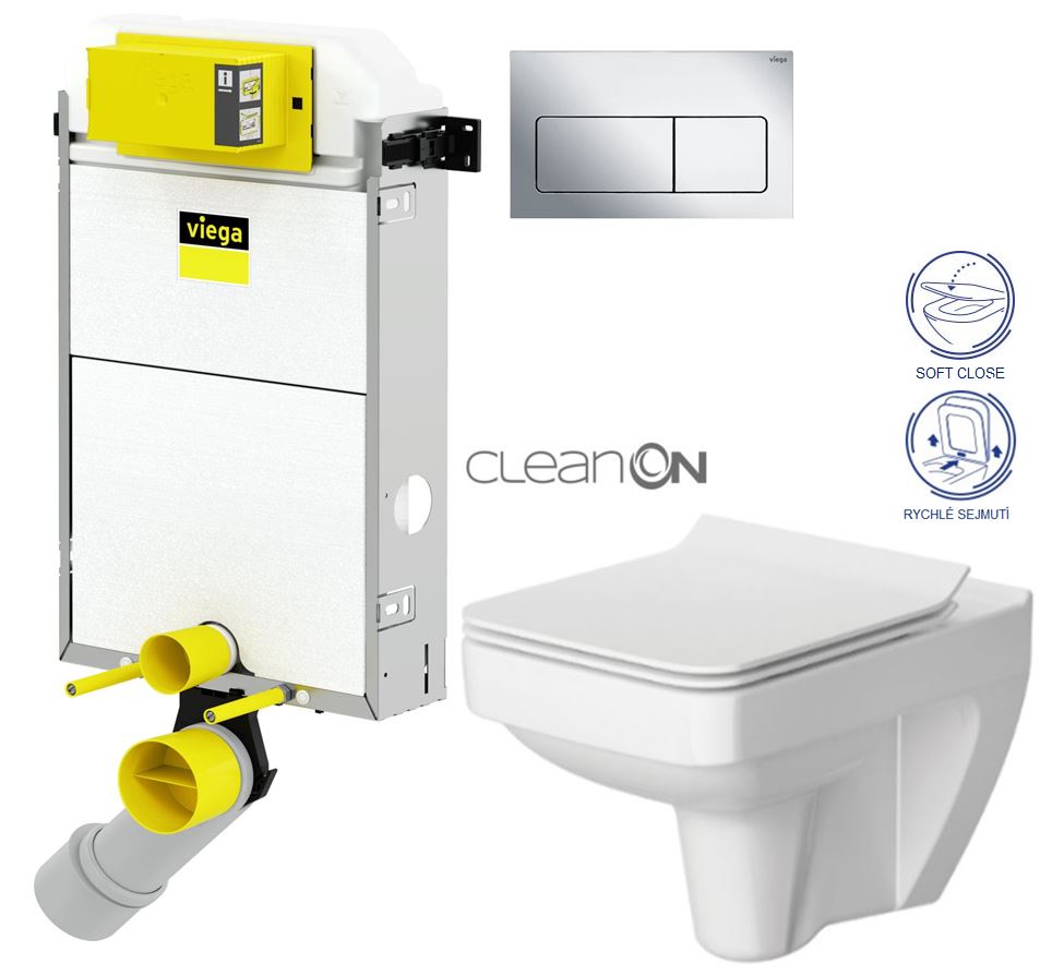 Obrázok /SET/VIEGA - Presvista modul PURE pro WC včetně tlačítka Life5 CHROM + WC CERSANIT CLEANON SPLENDOUR + SEDÁTKO (V771928 LIFE5CR SP1)