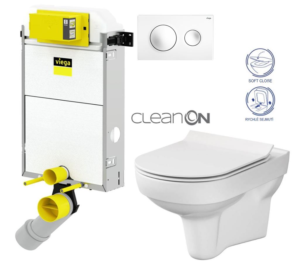 Obrázok VIEGA Presvista modul PURE pro WC včetně tlačítka Style 20 bílé + WC CERSANIT CITY NEW CLEANON + WC SEDÁTKO SLIM (V771928 STYLE20BI CI2)