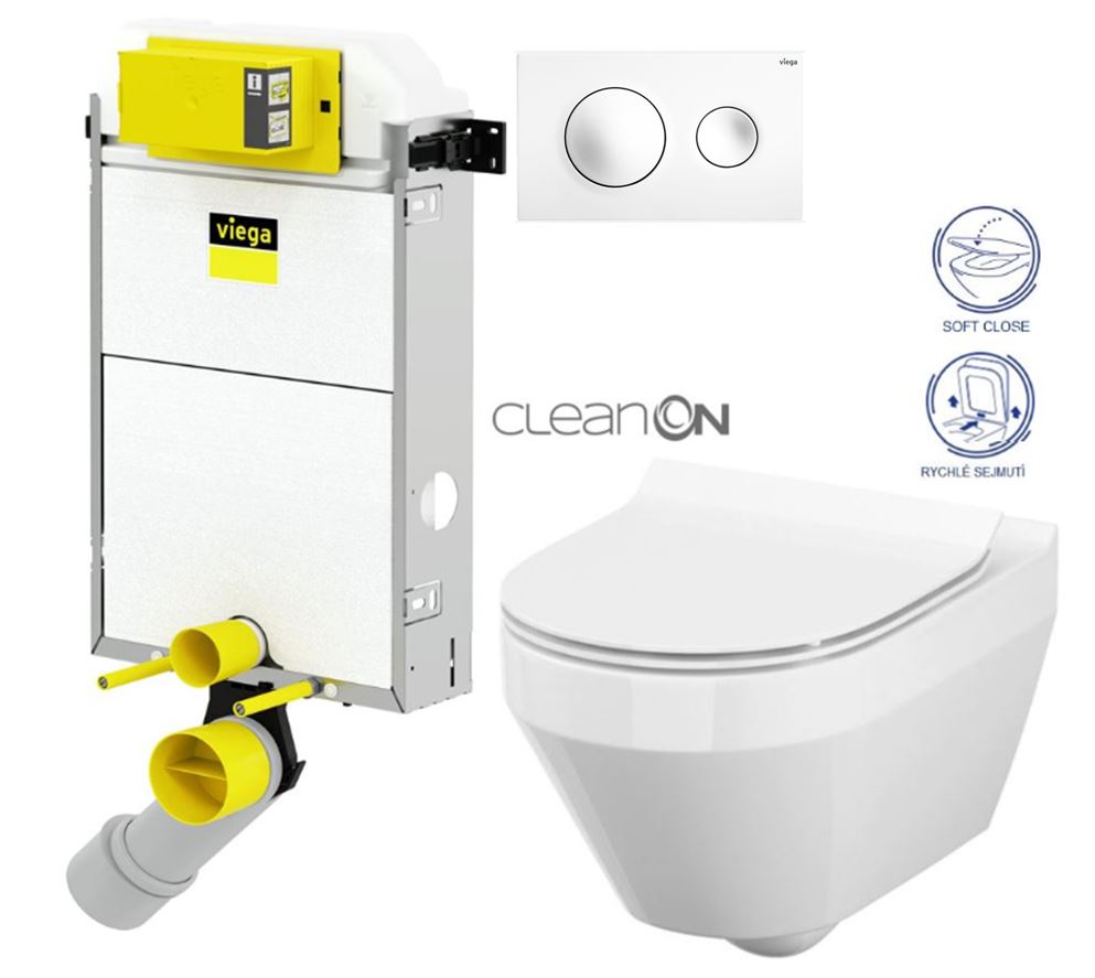 Obrázok /SET/VIEGA - Presvista modul PURE pro WC včetně tlačítka Style 20 bílá + WC CERSANIT CLEANON CREA OVÁL + SEDÁTKO (V771928 STYLE20BI CR1)