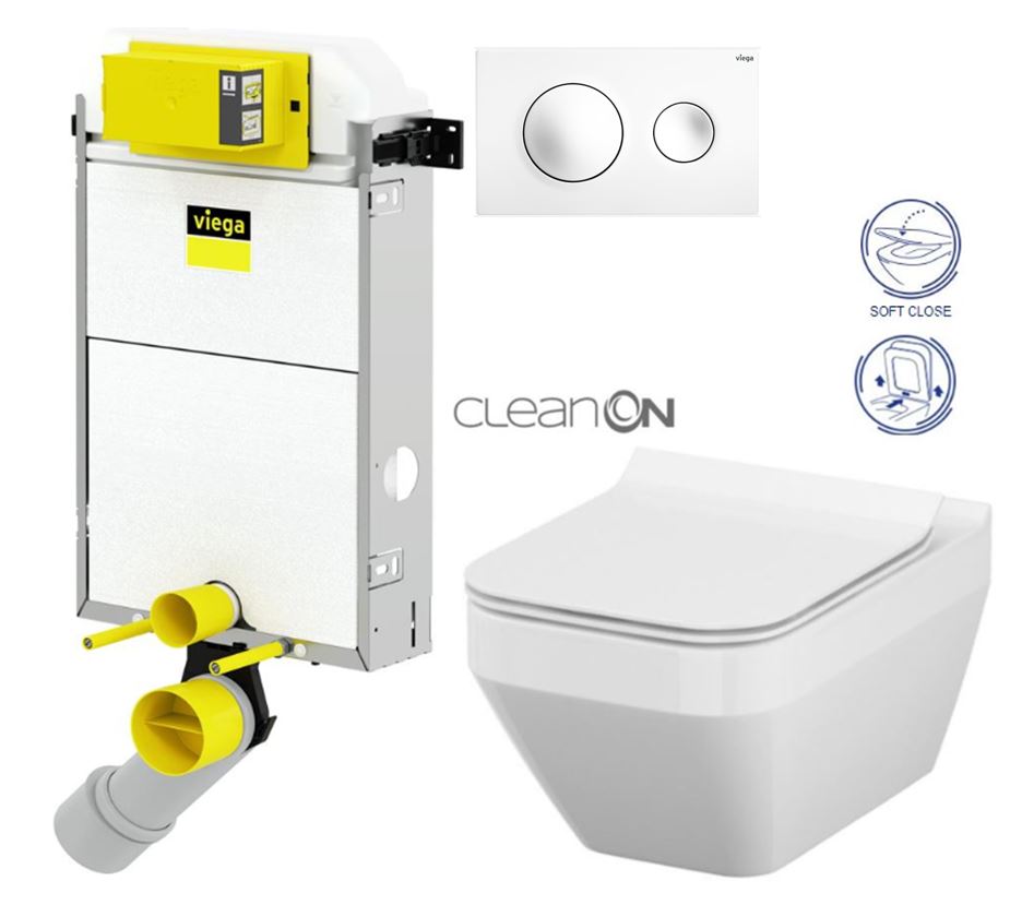 Obrázok /SET/VIEGA - Presvista modul PURE pro WC včetně tlačítka Style 20 bílá + WC CERSANIT CLEANON CREA čtverec + SEDÁTKO (V771928 STYLE20BI CR2)