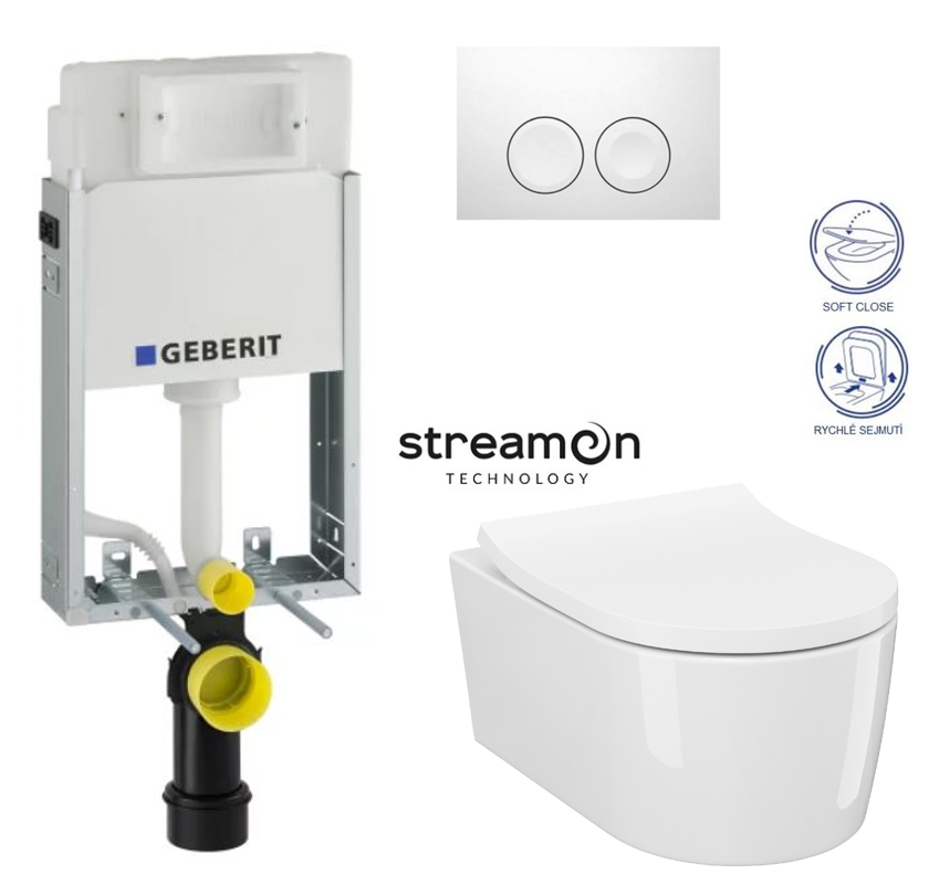 Obrázok /SET/GEBERIT - SET KOMBIFIXBasic včetně bílého ovládacího tlačítka DELTA 21 + WC INVERTO se systémem STREAM ON + SEDATKO SLIM SOFT CLOSE (110.100.00.1 21BI IN1)