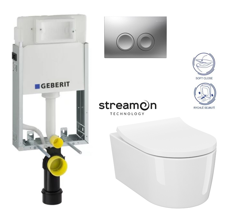 Obrázok /SET/GEBERIT - SET KOMBIFIXBasic včetně matného ovládacího tlačítka DELTA 21 + WC INVERTO se systémem STREAM ON + SEDATKO SLIM SOFT CLOSE (110.100.00.1 21MA IN1)