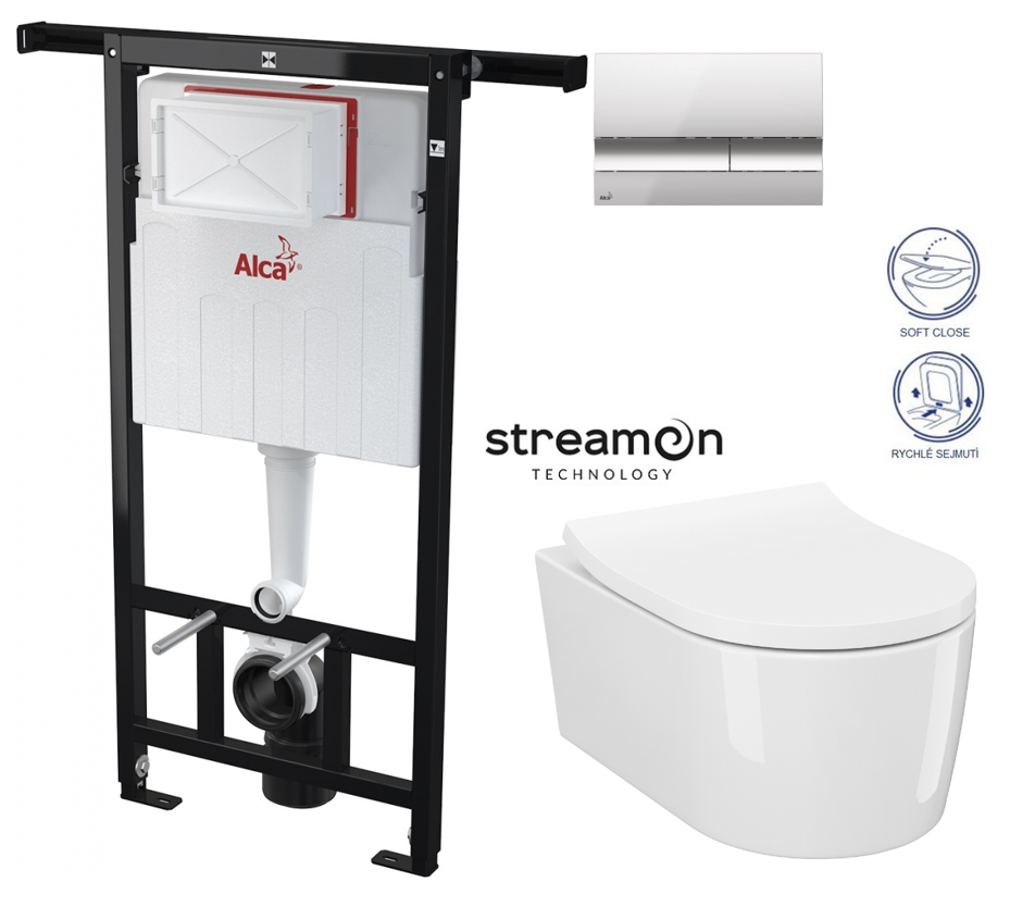 Obrázok /SET/ALCAPLAST - SET Jádromodul - předstěnový instalační systém s chromovým tlačítkem M1721 + WC INVERTO se systémem STREAM ON + SEDATKO SLIM SOFT CLOSE (AM102/1120 M1721 IN1)