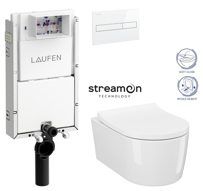 Obrázok /SET/LAUFEN - Podomít. systém LIS TW1 SET s bílým ovládacím tlačítkem + WC INVERTO se systémem STREAM ON + SEDATKO SLIM SOFT CLOSE (H8946630000001BI IN1)