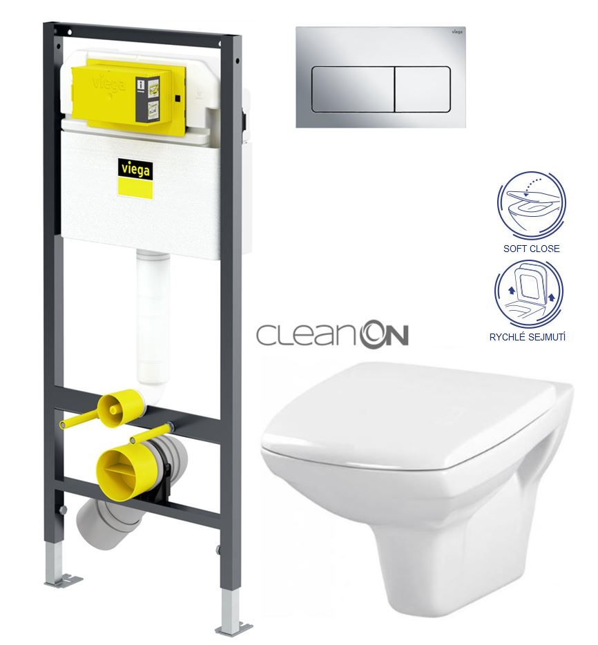 Obrázok /SET/VIEGA - Presvista modul DRY pro WC včetně tlačítka Life5 CHROM + WC CERSANIT CLEANON CARINA + SEDÁTKO (V771973 LIFE5CR CA2)