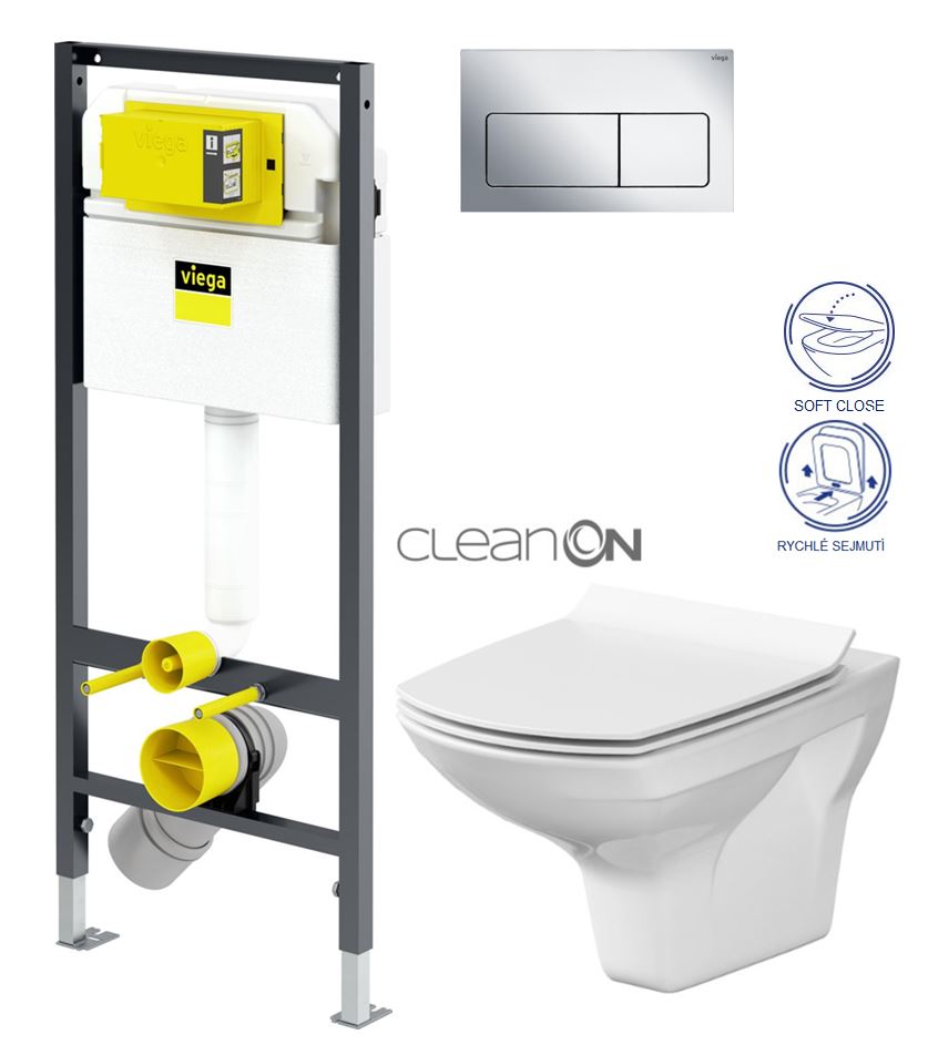 Obrázok /SET/VIEGA - Presvista modul DRY pro WC včetně tlačítka Life5 CHROM + WC CERSANIT CLEANON CARINA + SEDÁTKO (V771973 LIFE5CR CA3)