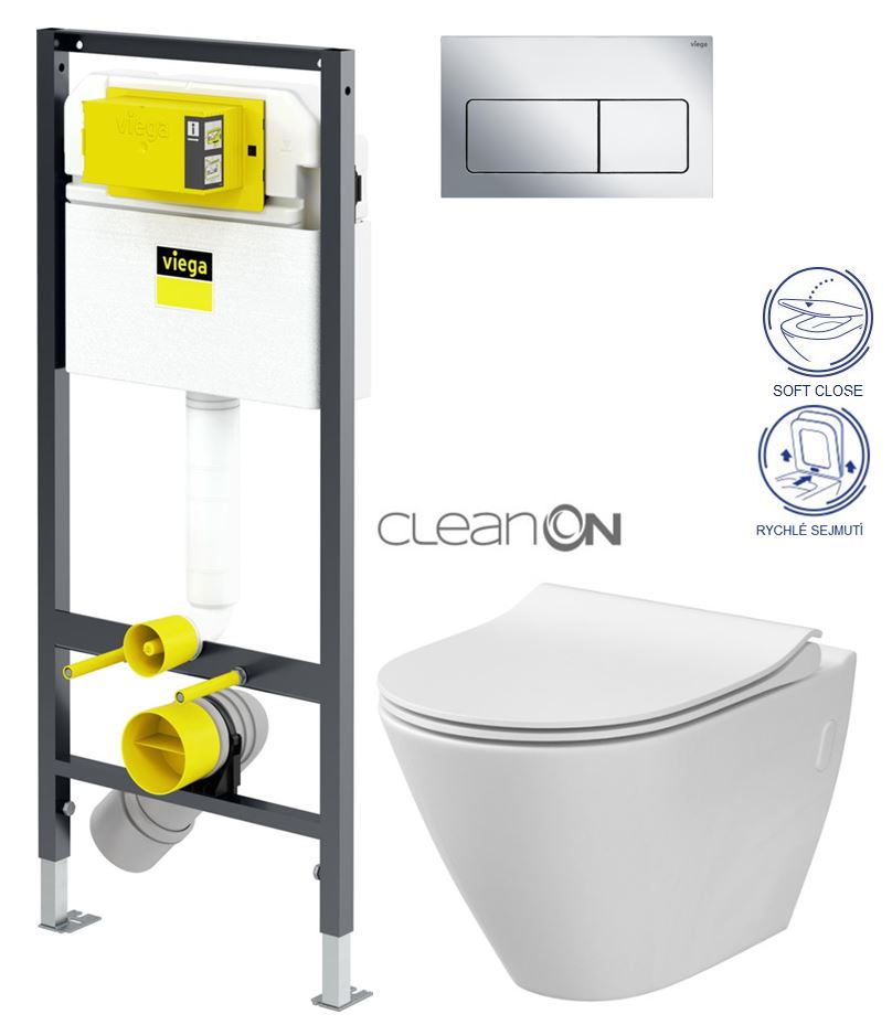 Obrázok VIEGA Presvista modul DRY pro WC včetně tlačítka Life5 CHROM + WC CERSANIT CLEANON CITY (V771973 LIFE5CR CI1)