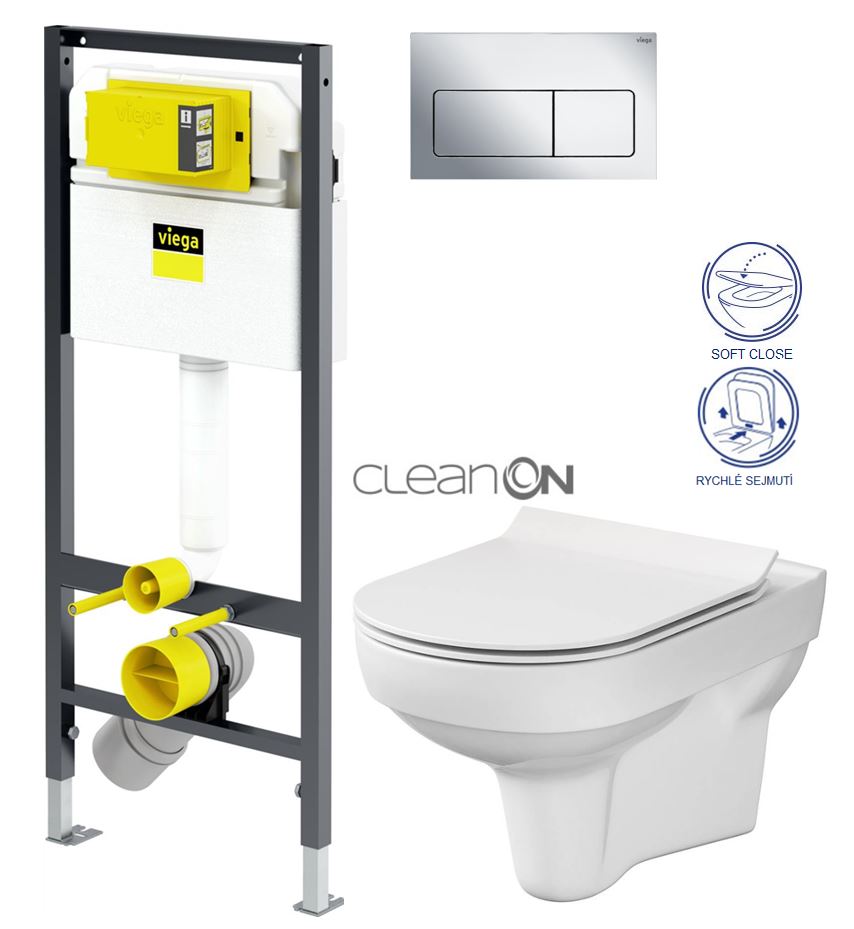 Obrázok VIEGA Presvista modul DRY pro WC včetně tlačítka Life5 CHROM + WC CERSANIT CITY NEW CLEANON + WC SEDÁTKO SLIM (V771973 LIFE5CR CI2)