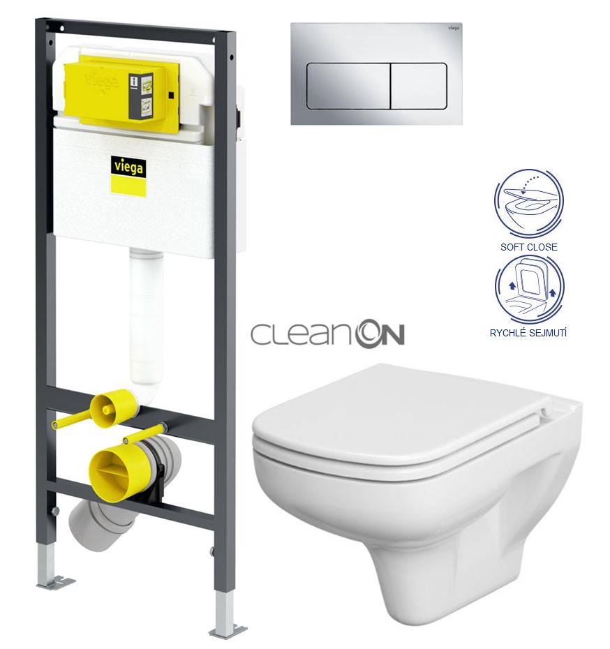 Obrázok /SET/VIEGA - Presvista modul DRY pro WC včetně tlačítka Life5 CHROM + WC CERSANIT CLEANON COLOUR + SEDÁTKO (V771973 LIFE5CR CN1)