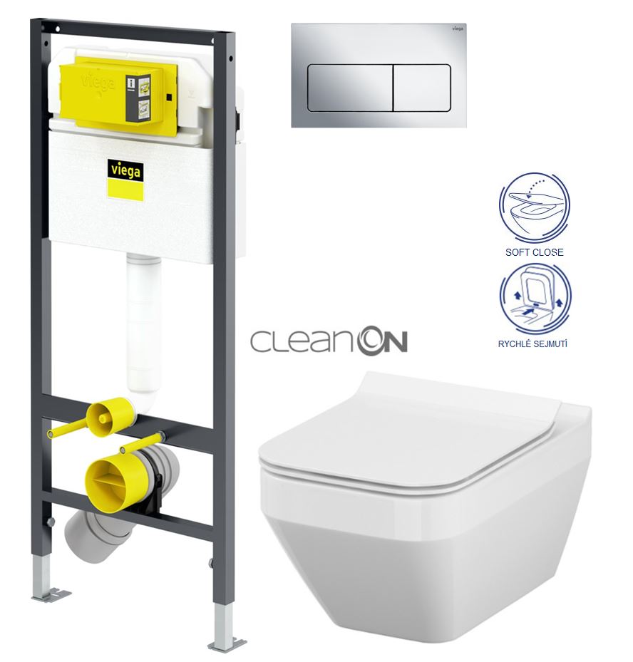 Obrázok /SET/VIEGA - Presvista modul DRY pro WC včetně tlačítka Life5 CHROM + WC CERSANIT CLEANON CREA čtverec + SEDÁTKO (V771973 LIFE5CR CR2)