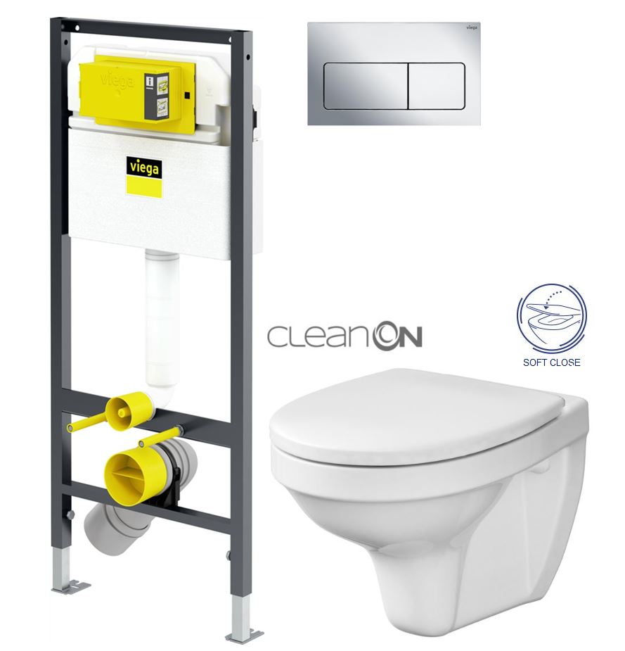 Obrázok /SET/VIEGA - Presvista modul DRY pro WC včetně tlačítka Life5 CHROM + WC CERSANIT DELFI + SOFT SEDÁTKO (V771973 LIFE5CR DE2)