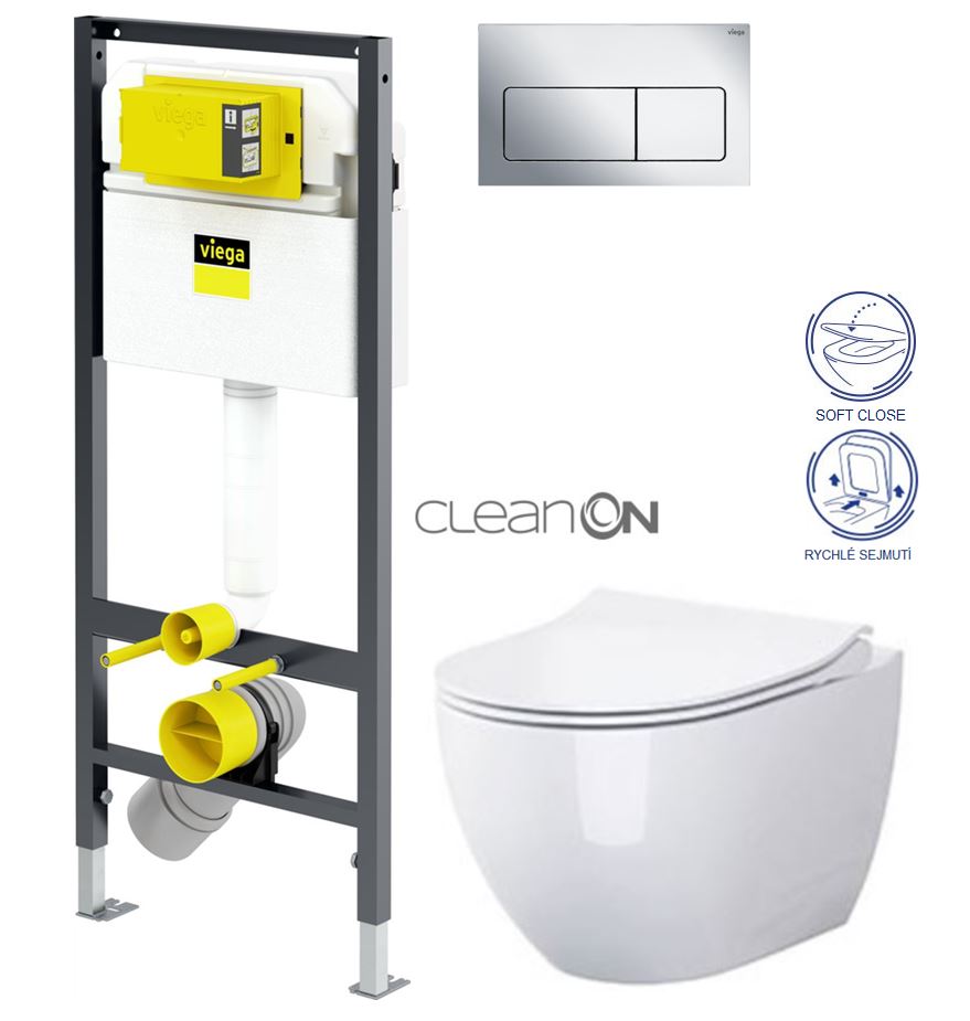 Obrázok /SET/VIEGA - Presvista modul DRY pro WC včetně tlačítka Life5 CHROM + WC OPOCZNO CLEANON URBAN HARMONY + SEDÁTKO (V771973 LIFE5CR HA1)