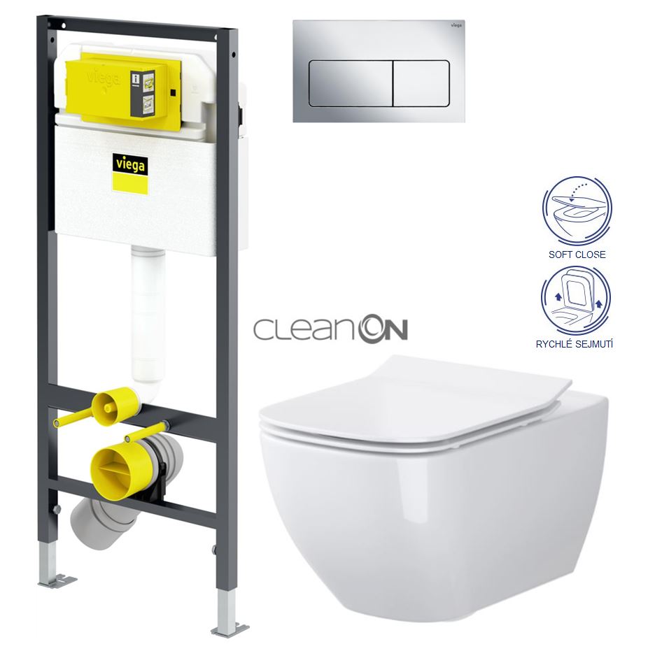 Obrázok /SET/VIEGA - Presvista modul DRY pro WC včetně tlačítka Life5 CHROM + WC OPOCZNO CLEANON METROPOLITAN + SEDÁTKO (V771973 LIFE5CR ME1)