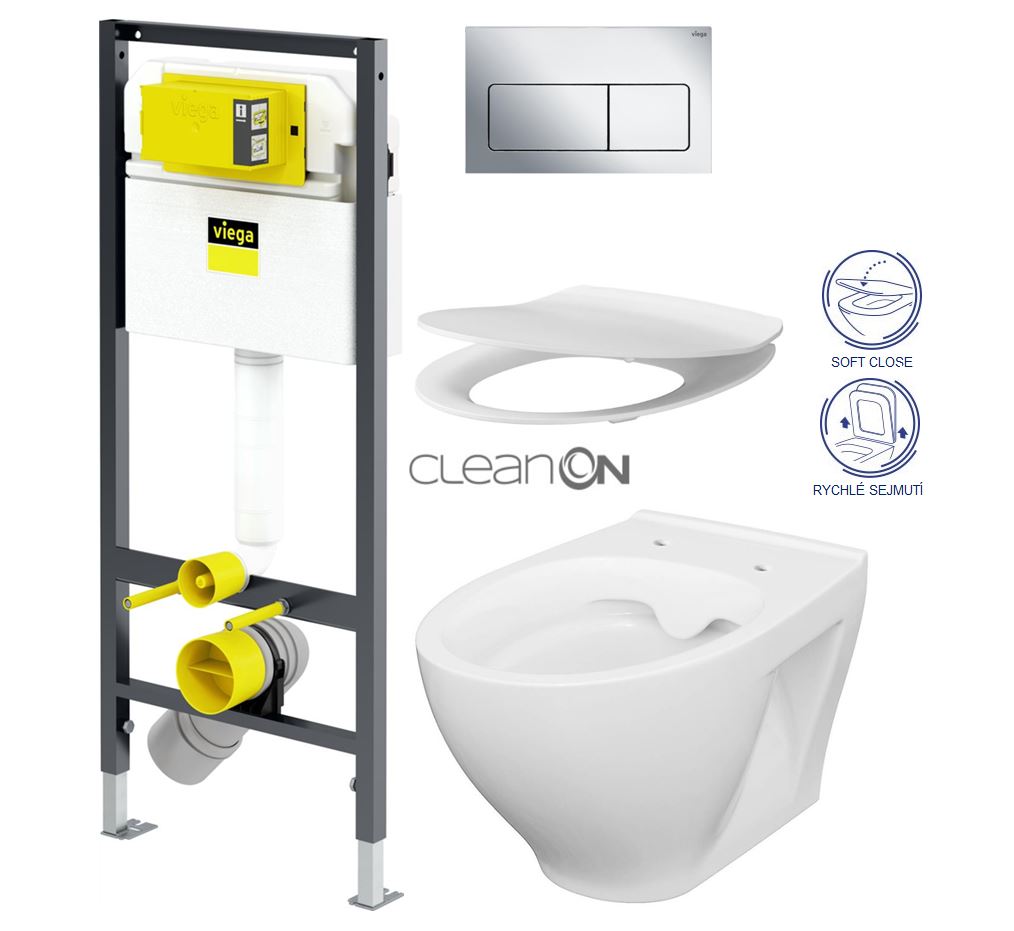 Obrázok /SET/VIEGA - Presvista modul DRY pro WC včetně tlačítka Life5 CHROM + WC CERSANIT CLEANON MODUO + SEDÁTKO (V771973 LIFE5CR MO1)