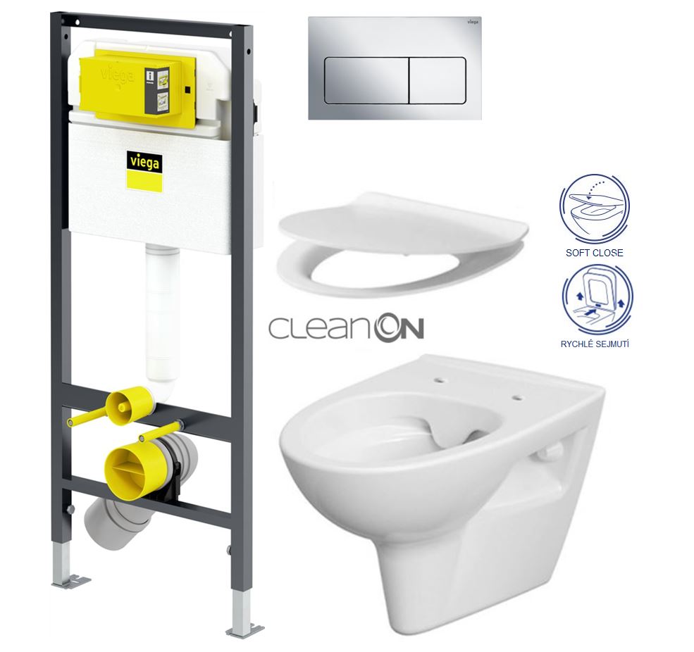 Obrázok /SET/VIEGA - Presvista modul DRY pro WC včetně tlačítka Life5 CHROM + WC CERSANIT CLEANON PARVA + SEDÁTKO (V771973 LIFE5CR PA2)