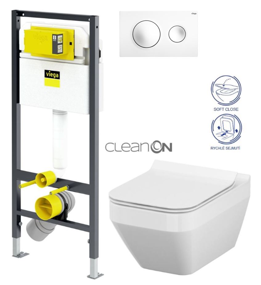 Obrázok /SET/VIEGA - Presvista modul DRY pro WC včetně tlačítka Style 20 bílá + WC CERSANIT CLEANON CREA čtverec + SEDÁTKO (V771973 STYLE20BI CR2)