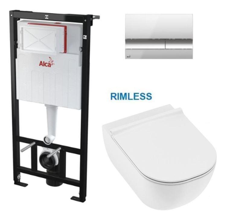 Obrázok ALCADRAIN Alcadrain Sádromodul - predstenový inštalačný systém s chrómovým tlačidlom M1721 + WC JIKA MIO + SEDADLO SLIM AM101/1120 M1721 IO1