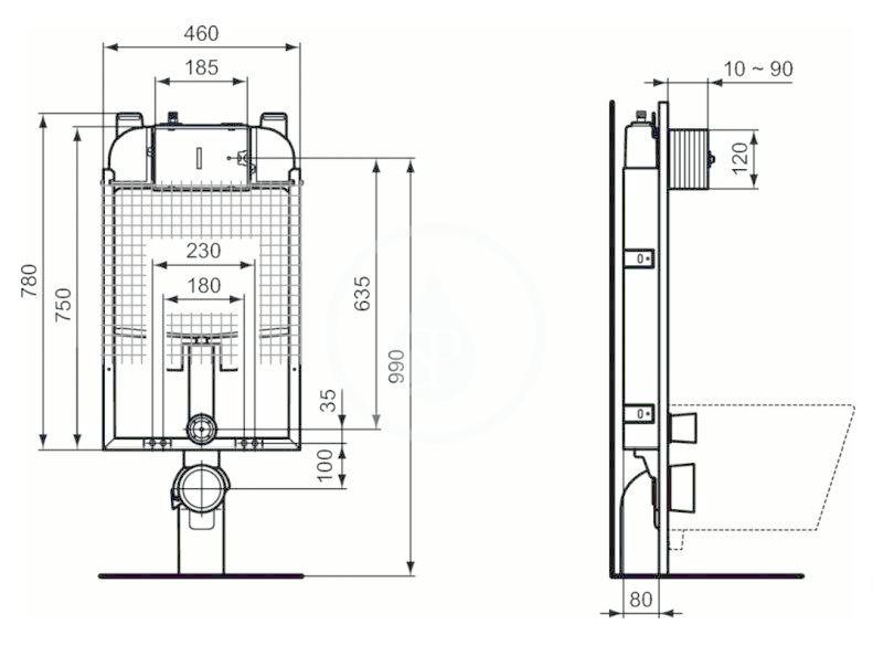 Obrázok IDEAL STANDARD - ProSys Predstenová odľahčená inštalácia ProSys 80M na závesné WC R020567