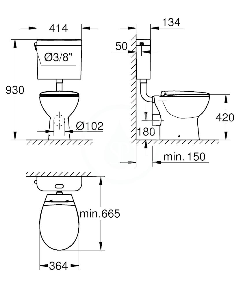 Obrázok GROHE - Bau Ceramic WC kombi súprava s nádržkou a sedadlom, rimless, alpská biela 39560000