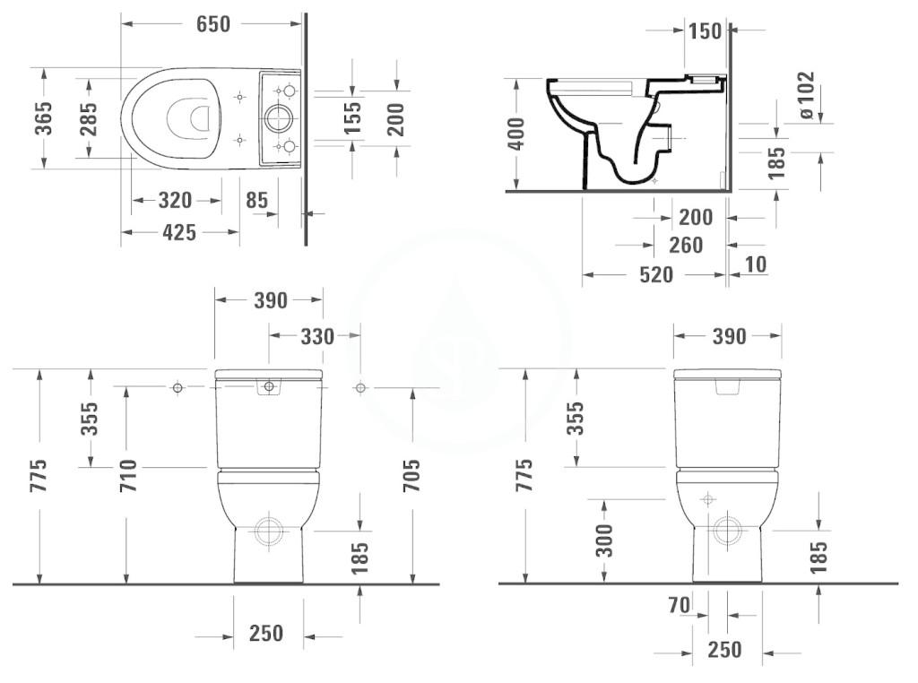 Obrázok DURAVIT - DuraStyle Basic WC kombi misa, Vario odpad, Rimless, s WonderGliss, alpská biela 21820900001