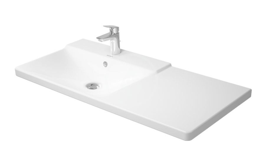 Obrázok DURAVIT DURAVIT - P3 Comforts Umyvadlo asymetrické 1050x495 mm, se 3 otvory pro baterii vlevo, s WonderGliss, alpská bílá (23331000301)