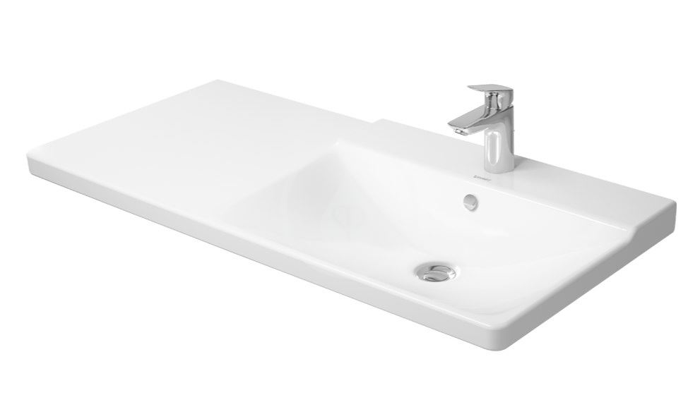 Obrázok DURAVIT DURAVIT - P3 Comforts Umyvadlo asymetrické 1050x495 mm, s 1 otvorem pro baterii vpravo, s WonderGliss, alpská bílá (23341000001)