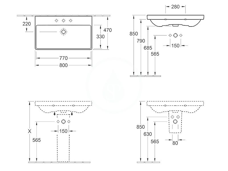 Obrázok VILLEROY & BOCH VILLEROY & BOCH - Avento Umyvadlo nábytkové 800x470 mm, bez přepadu, otvor pro baterii, alpská bílá (41568101)