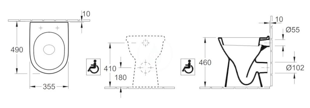 Obrázok VILLEROY & BOCH - ViCare Stojaci WC bezbariérové, zadný odpad, CeramicPlus, alpská biela 468310R1